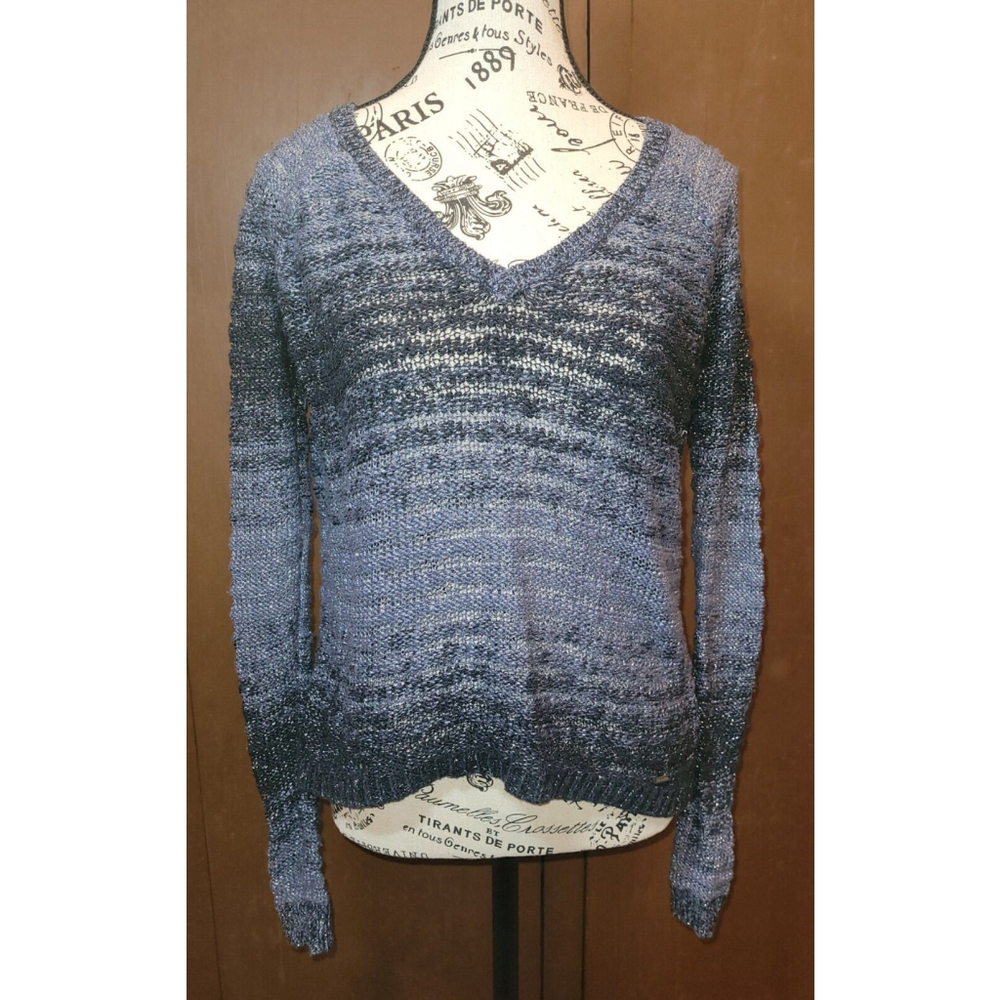 Hollister Sz S Women's Juniors Sweater Black Gray Ombre W Silver~ Drop Tail Hem‎